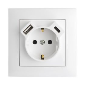   Fehér USB töltő aljzat (Schuko + USB-A + USB-C) - komplett - mec21 (21137+90630_TBR+90910_TBR)