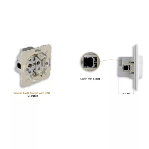 Fehér USB töltő aljzat (Schuko + USB-A + USB-C) - komplett - mec21 (21137+90630_TBR+90910_TBR)