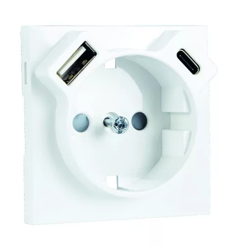 Fehér USB töltő aljzat (Schuko + USB-A + USB-C) - komplett - mec21 (21137+90630_TBR+90910_TBR)