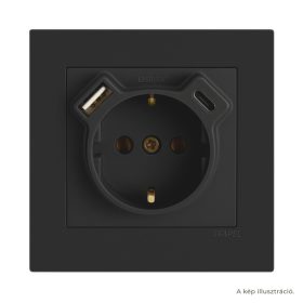   Fekete USB töltő aljzat (Schuko + USB-A + USB-C) - komplett - mec21 (21137+90630_TPM+90910_TPM)