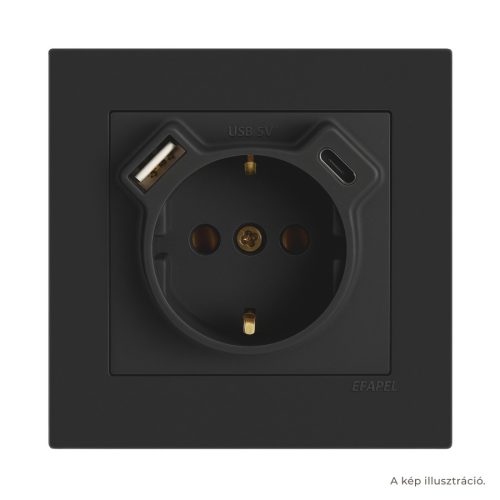 Fekete USB töltő aljzat (Schuko + USB-A + USB-C) - komplett - mec21 (21137+90630_TPM+90910_TPM)