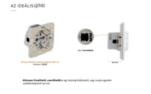 21137 - Földelt Schuko típusú dugaszoló aljzat, 16A-250V + USB-A + USB-C