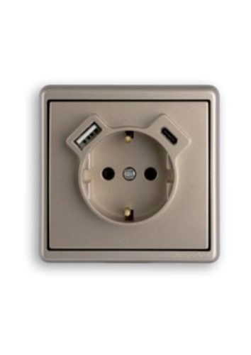 21137 - Földelt Schuko típusú dugaszoló aljzat, 16A-250V + USB-A + USB-C