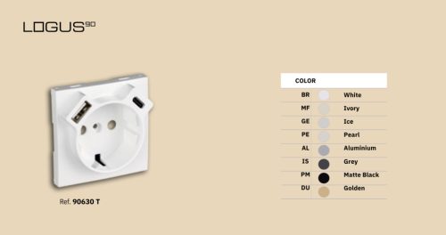 21137 - Földelt Schuko típusú dugaszoló aljzat, 16A-250V + USB-A + USB-C