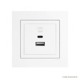   Fehér USB töltő aljzat (USB-A + USB-C) - komplett - mec21 (21381+90674_TBR+90910_TBR)