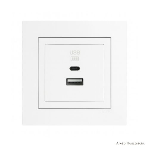 Fehér USB töltő aljzat (USB-A + USB-C) - komplett - mec21 (21381+90674_TBR+90910_TBR)
