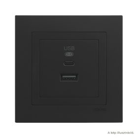  Fekete USB töltő aljzat (USB-A + USB-C) - komplett - mec21 (21381+90674_TPM+90910_TPM)