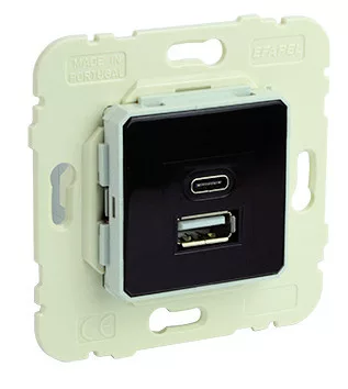 Fekete USB töltő aljzat (USB-A + USB-C) - komplett - mec21 (21381+90674_TPM+90910_TPM)