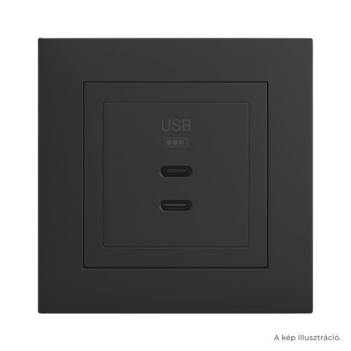 Fekete USB töltő aljzat (2x USB-C) - komplett - mec21 (21382+90675_TPM+90910_TPM)
