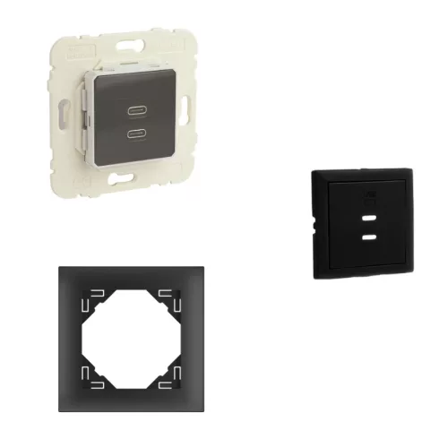 Fekete USB töltő aljzat (2x USB-C) - komplett - mec21 (21382+90675_TPM+90910_TPM)