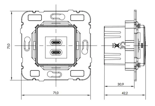 Fekete USB töltő aljzat (2x USB-C) - komplett - mec21 (21382+90675_TPM+90910_TPM)