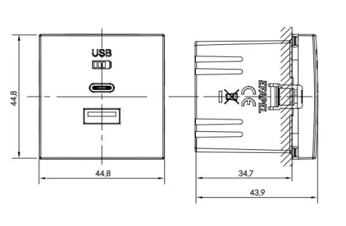 Fehér dupla USB töltő (USB-A + USB-C) - komplett - q45 (45381_SBR+45910_TBR+45993)
