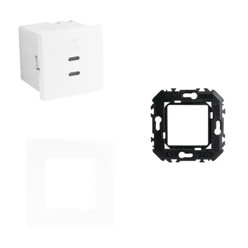 Fehér dupla USB töltő (2x USB-C) - komplett - q45 (45382_SBR+45910_TBR+45993)