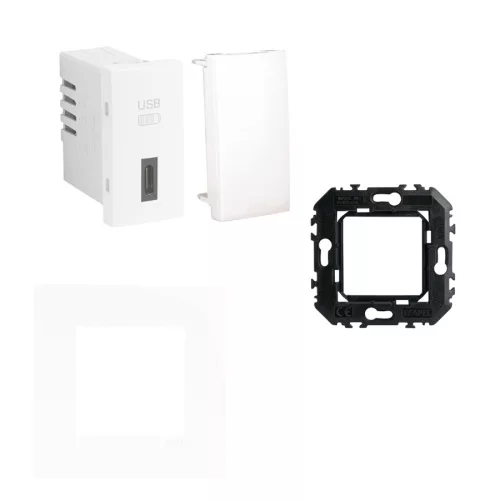 Fehér USB-C töltő, 1 modul + 1 vakfedél - komplett - q45 (45387_SBR+45973_SBR+45910_TBR+45993)