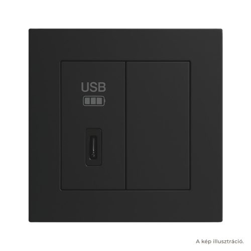 Fekete USB-C töltő, 1 modul + 1 vakfedél - komplett - q45 (45387_SPM+45973_SPM+45910_TPM+45993)