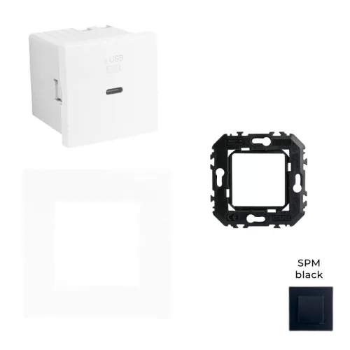 Fekete USB-C gyorstöltő aljzat (30W) - komplett - q45 (45398_SPM+45910_TPM+45993)