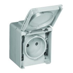   48122_CCZ IP65 Dugaszoló aljzat, gyerekzáras, FÖLDELETLEN szürke