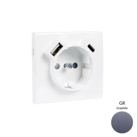 50630_TGR Fedlap Schuko + USB-A + USB-C aljzathoz, gránit