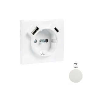   50630_TMF Fedlap Schuko + USB-A + USB-C aljzathoz, elefántcsont