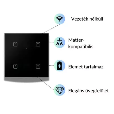 RFGB-40B/MT - Érintőgombos üveg vezérlő – 4 gombos, fekete, szögletes MATTER