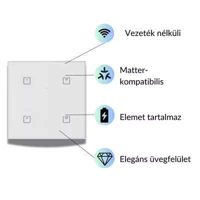 RFGB-40W/MT - Érintőgombos üveg vezérlő – 4 gombos, fehér, szögletes MATTER