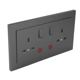   90343_CIS Komplett dupla csatlakozóaljzat visszajelzővel (brit típusú) szürke